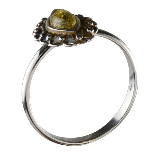 Sterling Silver and Green Baltic Amber Ring "Joan"