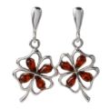 Sterling Silver and Baltic Amber Post Back Honey Amber Shamrock Earrings