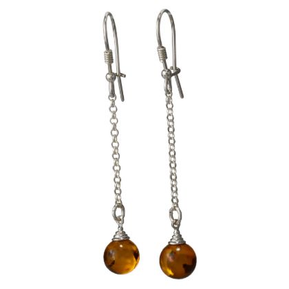 Sterling Silver Baltic Honey Amber Kidney Hook Earrings "Constance"