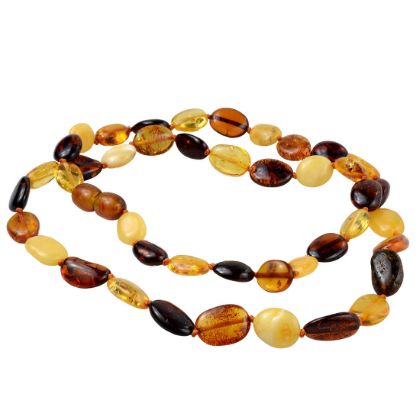 Multicolored Flat Olive Baltic Amber Necklace