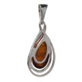 Back view of Micaela genuine Baltic honey amber teardrop pendant in 925 sterling silver showing open-frame design and 925 hallmark