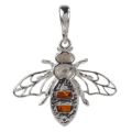GIA Certified Baltic Amber Bumblebee Pendant Necklace in Sterling Silver