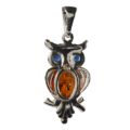 Sterling Silver and Baltic Amber Pendant "Owl"