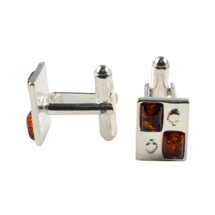 Sterling Silver and Baltic Honey Amber Rectangle Ace Of Spades Cufflinks