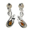 Sterling Silver and Baltic Honey Amber Earrings "Swan"
