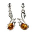 Sterling Silver and Baltic Honey Amber Earrings "Swan"