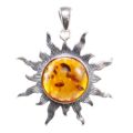Sterling Silver and Baltic Amber "Flaming Sun" Pendant (Medium)