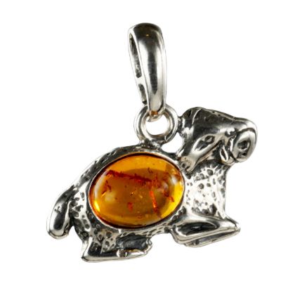 Sterling Silver and Baltic Amber Zodiac Sign Aries  Pendant