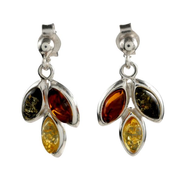 Sterling Silver and Baltic Multicolored Amber Earrings "Autumn"