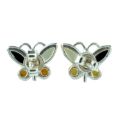 Sterling Silver and Baltic Multicolored Amber Earrings "Butterfly"