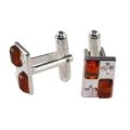 Sterling Silver and Baltic Honey Amber Rectangle Casino Cufflinks