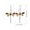 Sterling Silver and Baltic Multicolored Amber Kidney Hook  Dragonfly Earrings