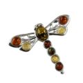 Sterling Silver and Baltic Amber Dragonfly Brooch (Small)