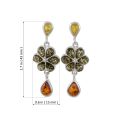 Sterling Silver Multicolored Baltic Amber Post Back  Six Petal Flower Earrings