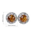 Sterling Silver and Round Baltic Honey Amber Stud Earrings "Ida"
