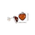 Sterling Silver and Baltic Honey Amber Stud Earrings "Hearts"