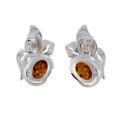 GIA Certified Sterling Silver and Baltic  Amber Stud Earrings "Berry"