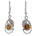 Sterling Silver and Baltic Honey Amber Kidney Hook Leaf Earrings