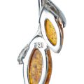 925 sterling silver hallmark close-up on Alicia Baltic honey amber earrings, showing genuine marquise amber cabochons in polished silver setting.