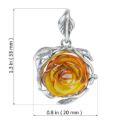 GIA Certified Sterling Silver and Baltic Amber Rose Pendant Necklace