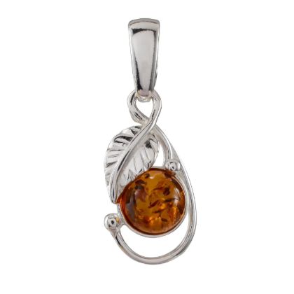 Sterling Silver and Baltic Honey Amber Leaf Pendant