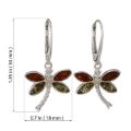 Sterling Silver and Baltic Amber French Leverback  Dragonfly Earrings