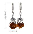Open Rose Baltic Honey Amber Drop Earrings in Sterling Silver