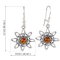 Sterling Silver Baltic Honey Amber Kidney Hook Sun Earrings