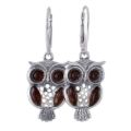 Sterling Silver and Baltic Amber French Lever Back  Owl Earrings
