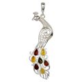 Sterling Silver and Baltic  Multicolored Amber Peacock Pendant