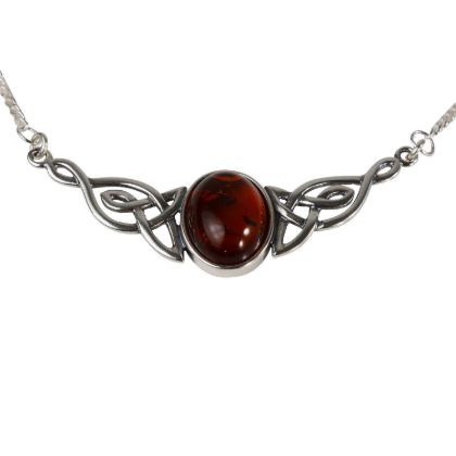 Sterling Silver and Baltic Honey Amber Celtic Knots Necklace