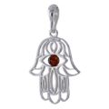 Sterling Silver and Baltic  Honey Amber Hamsa Hand Pendant