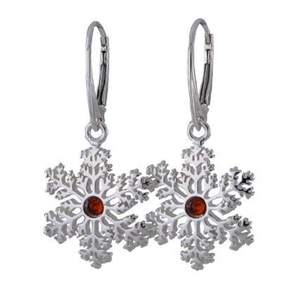 Sterling Silver and Baltic Amber French Lever Back Snowflake Earrings
