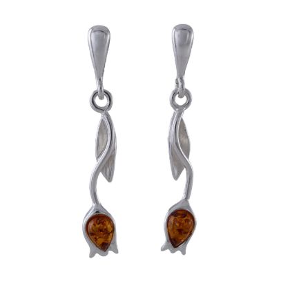 Sterling Silver and Baltic  Honey Amber Post Back Tulip Earrings