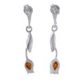 Sterling Silver and Baltic  Honey Amber Post Back Tulip Earrings