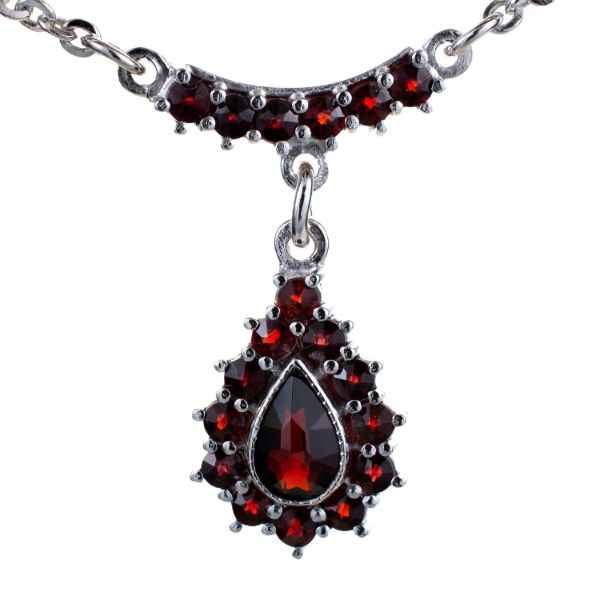 Bohemian Garnet 925 Sterling Silver Teardrop Necklace
