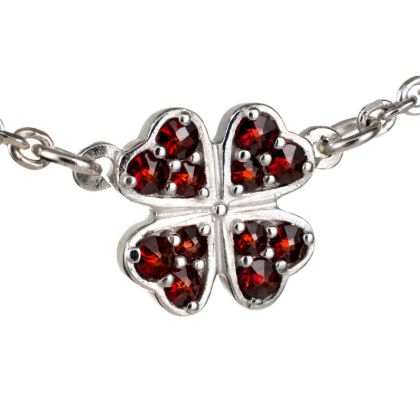 Bohemian Garnet Four Leaf Clover Necklace