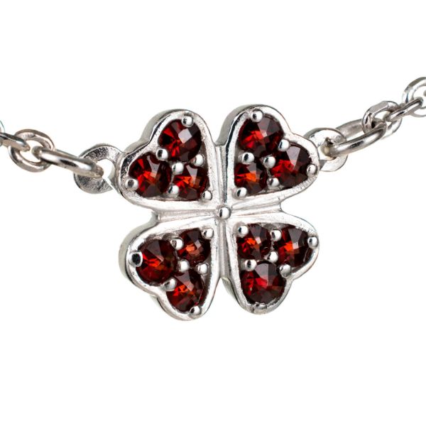 Bohemian Garnet Four Leaf Clover Necklace