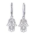 Sterling Silver and Baltic Amber French Lever Back  Amber Hamsa Hand Earrings
