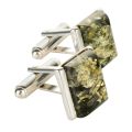 Sterling Silver and Baltic Green Amber Rectangle Cufflinks