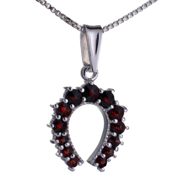 Bohemian Garnet Sterling Silver Horseshoe Pendant
