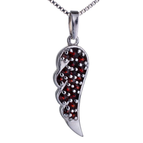 Bohemian Garnet Sterling Silver Angel Wing Pendant