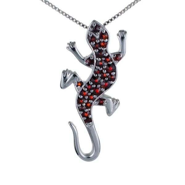 Bohemian Garnet Sterling Silver Lizard Pendant