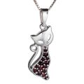 Bohemian Garnet Sterling Silver Cat Pendant