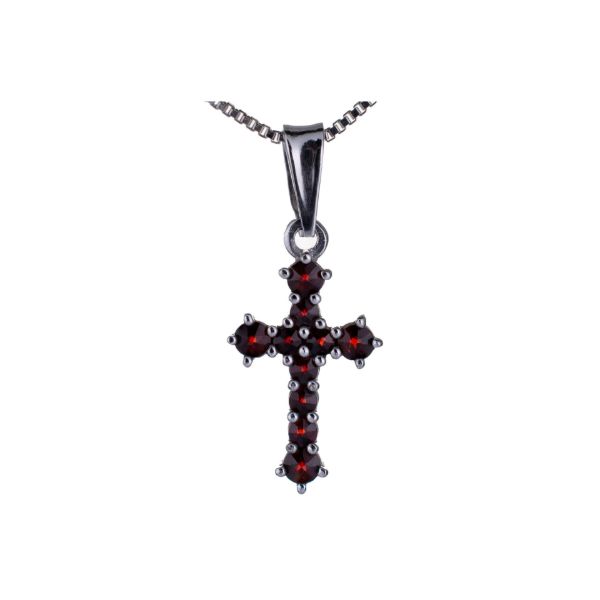 Bohemian Garnet Sterling Silver Small Cross Pendant