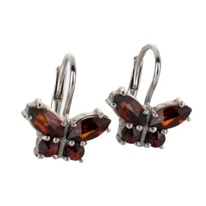 Bohemian Garnet Sterling Silver Lever Back Butterflies Earrings