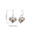 Sterling Silver Lace and Baltic Honey Amber Kidney Hook  Heart Earrings