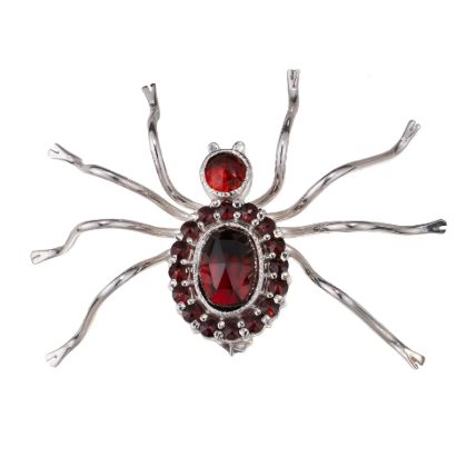 Bohemian Garnet Sterling Silver Spider Brooch