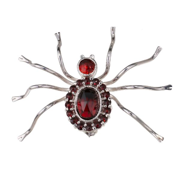 Bohemian Garnet Sterling Silver Spider Brooch