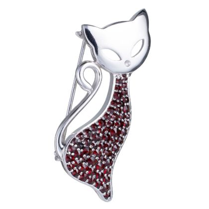 Bohemian Garnet Sterling Silver Cat Brooch